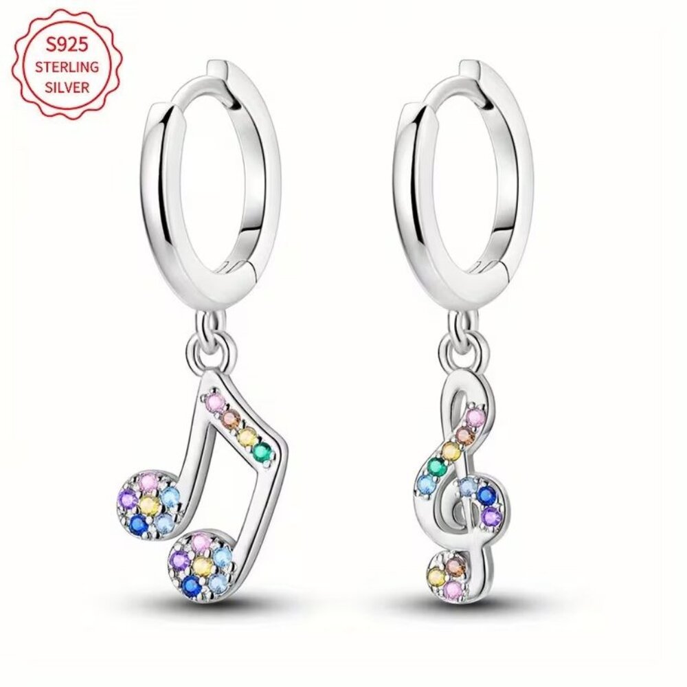 S925 Sterling Silver Music Note Earrings Treble Clef and Beam Note Colorful